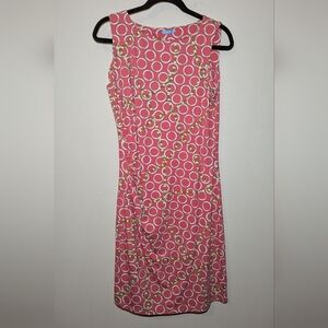 J. McLaughlin Pink + Gold Circles + Chains Pattern Ruched Dress Women's Size M